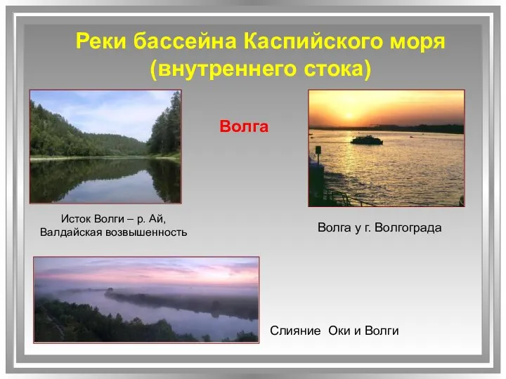 Реки бассейна Каспийского моря (внутреннего стока) Волга Исток Волги – р. Ай,