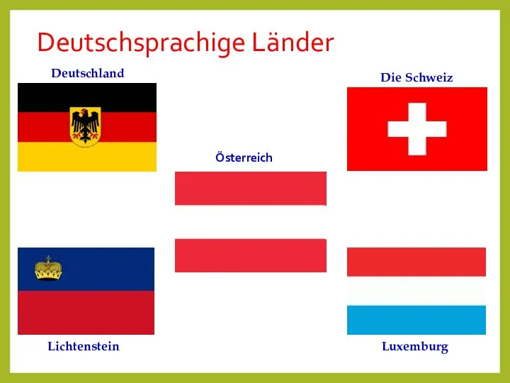Deutschsprachige Länder Deutschland Die Schweiz Lichtenstein Luxemburg Österreich