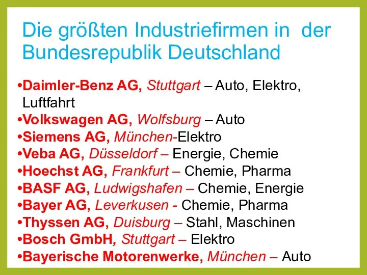 Die größten Industriefirmen in der Bundesrepublik Deutschland Daimler-Benz AG, Stuttgart – Auto,