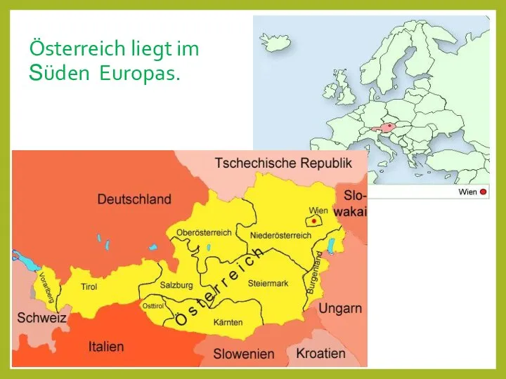 Österreich liegt im Süden Europas.