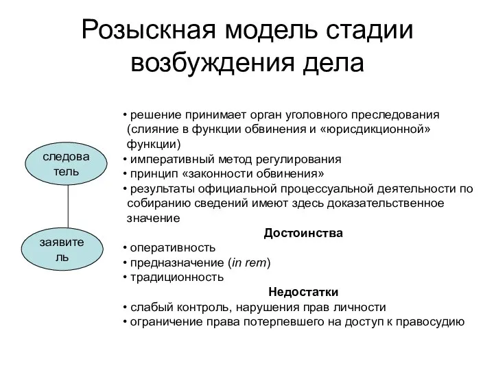 Розыскная модель стадии возбуждения дела решение принимает орган уголовного преследования (слияние в