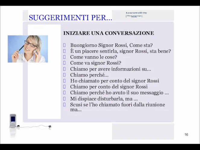 SUGGERIMENTI PER… INIZIARE UNA CONVERSAZIONE Buongiorno Signor Rossi, Come sta? È un