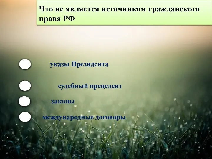 Что не является источником гражданского права РФ указы Президента судебный прецедент законы международные договоры