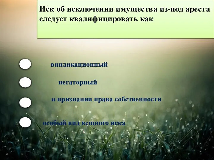 Иск об исключении имущества из-под ареста следует квалифицировать как виндикационный негаторный о