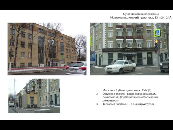 Существующее положение Новомытищинский проспект, 13 и 24, 24А Магазин «Рубин» - демонтаж