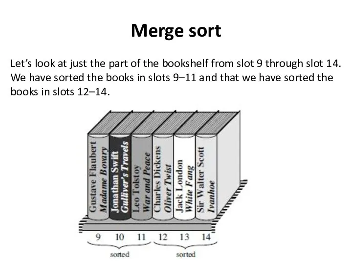 Merge sort Let’s look at just the part of the bookshelf from