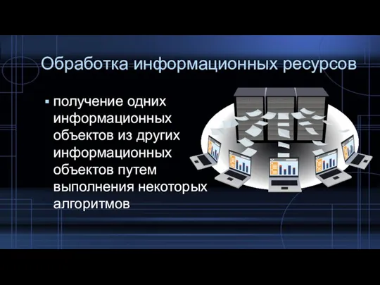 Обработка информационных ресурсов получение одних информационных объектов из других информационных объектов путем выполнения некоторых алгоритмов