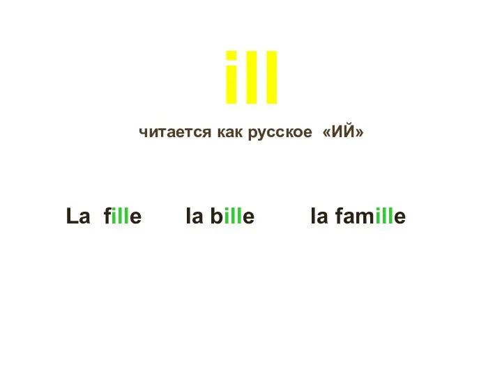 ill читается как русское «ИЙ» La fille la bille la famille
