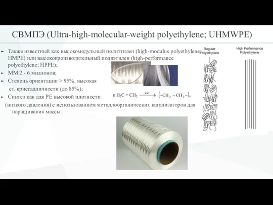 СВМПЭ (Ultra-high-molecular-weight polyethylene; UHMWPE) Также известный как высокомодульный полиэтилен (high-modulus polyethylene; HMPE)