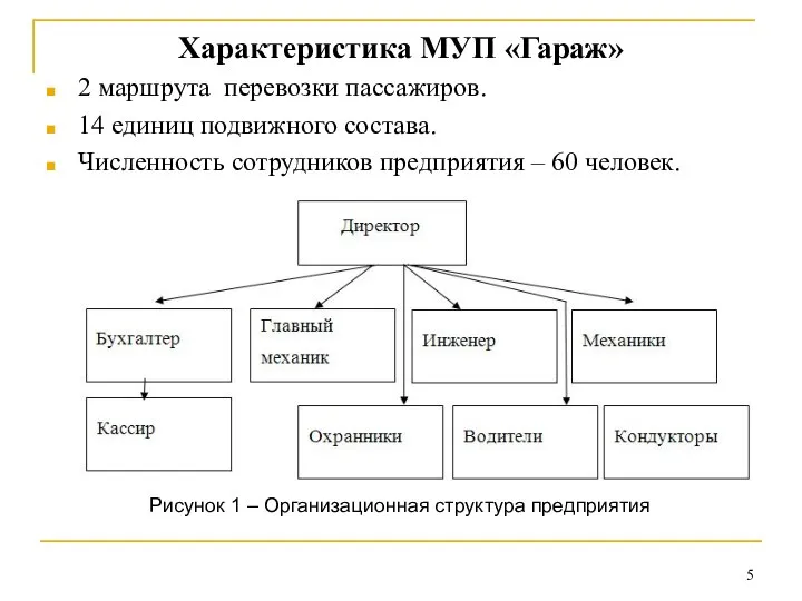 Характеристика МУП «Гараж» 2 маршрута перевозки пассажиров. 14 единиц подвижного состава. Численность