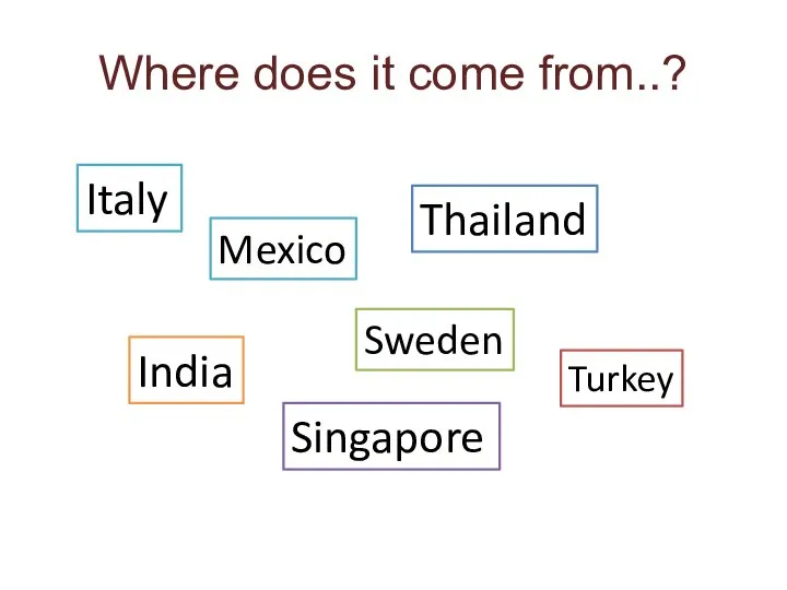 Where does it come from..? Italy Mexico Thailand Sweden India Singapore Turkey