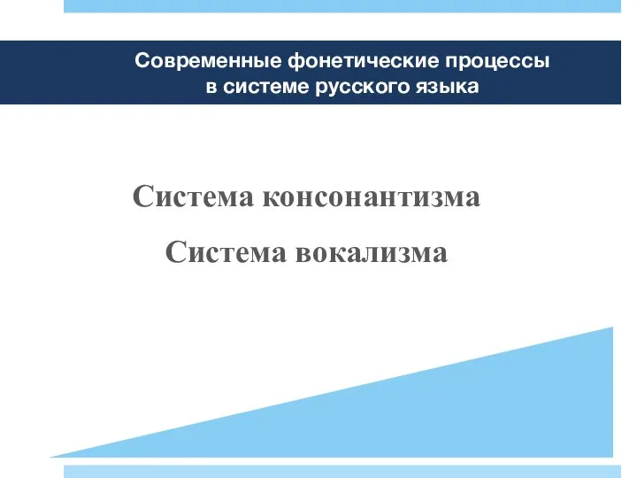 Современные фонетические процессы в системе русского языка Система консонантизма Система вокализма