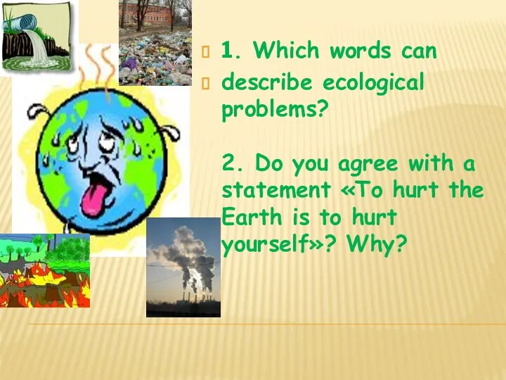 1. Which words can describe ecological problems? 2. Do you agree with