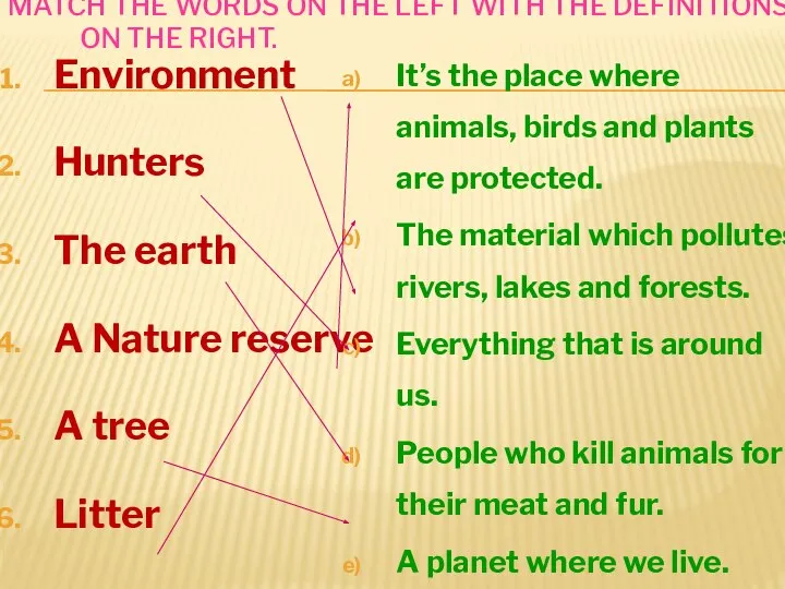 MATCH THE WORDS ON THE LEFT WITH THE DEFINITIONS ON THE RIGHT.