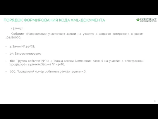 ПОРЯДОК ФОРМИРОВАНИЯ КОДА XML-ДОКУМЕНТА Пример: Событие «Направление участником заявки на участие в