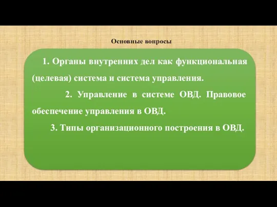 Основные вопросы 1. Органы внутренних дел как функциональная (целевая) система и система