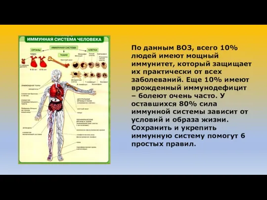 По данным ВОЗ, всего 10% людей имеют мощный иммунитет, который защищает их