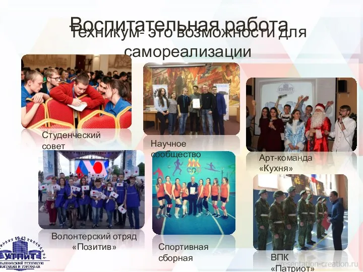 Воспитательная работа Техникум- это возможности для самореализации Волонтерский отряд «Позитив» Спортивная сборная