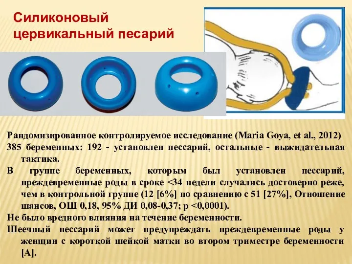 Рандомизированное контролируемое исследование (Maria Goya, et al., 2012) 385 беременных: 192 -