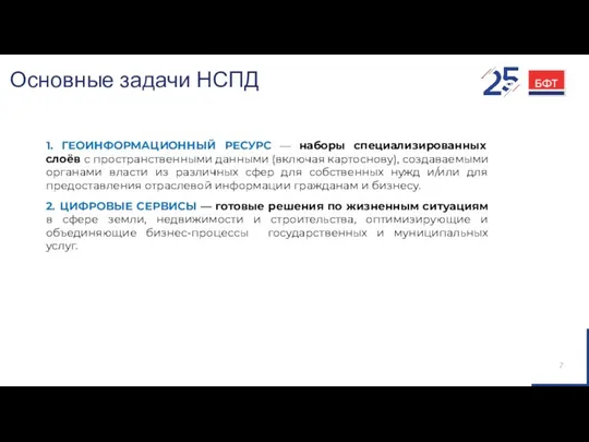 Основные задачи НСПД 1. ГЕОИНФОРМАЦИОННЫЙ РЕСУРС — наборы специализированных слоёв с пространственными