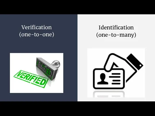 Verification (one-to-one) Identification (one-to-many)