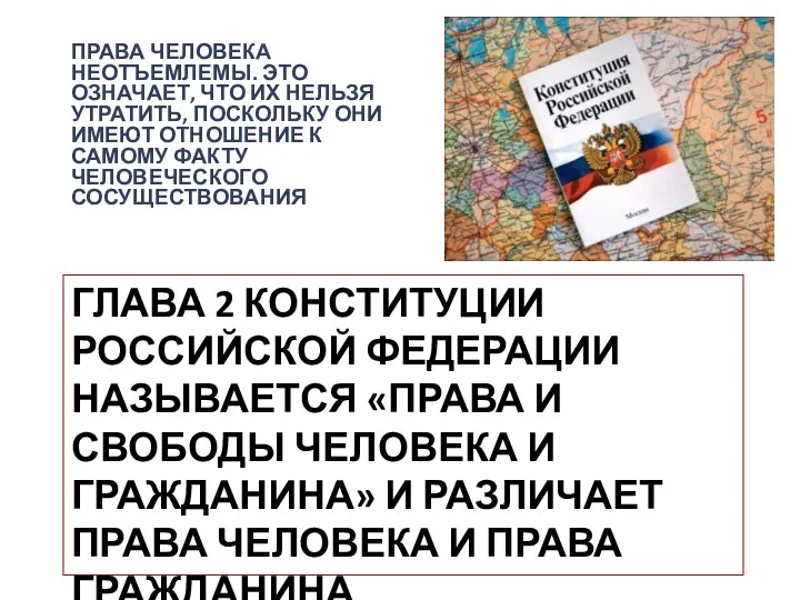 ГЛАВА 2 КОНСТИТУЦИИ РОССИЙСКОЙ ФЕДЕРАЦИИ НАЗЫВАЕТСЯ «ПРАВА И СВОБОДЫ ЧЕЛОВЕКА И ГРАЖДАНИНА»