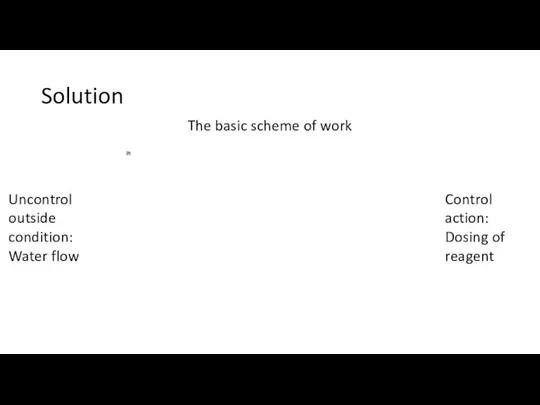 Solution The basic scheme of work Uncontrol outside condition: Water flow Control action: Dosing of reagent