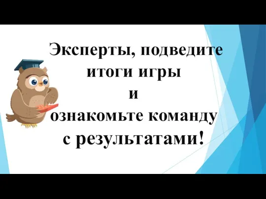 Эксперты, подведите итоги игры и ознакомьте команду с результатами!