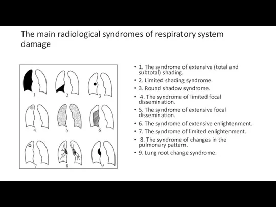 The main radiological syndromes of respiratory system damage 1. The syndrome of