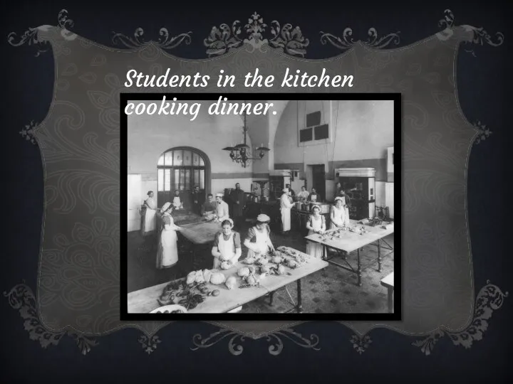 Students in the kitchen cooking dinner.