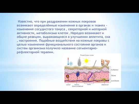 Известно, что при раздражении кожных покровов возникают определённые изменения в органах и