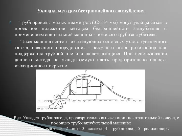 Трубопроводы малых диаметров (32-114 мм) могут укладываться в проектное положение методом бестраншейного