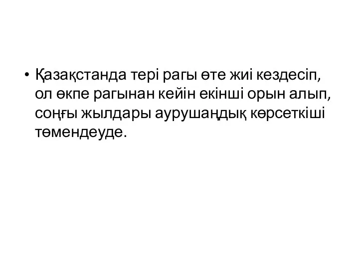 Қазақстанда тері рагы өте жиі кездесіп, ол өкпе рагынан кейін екінші орын