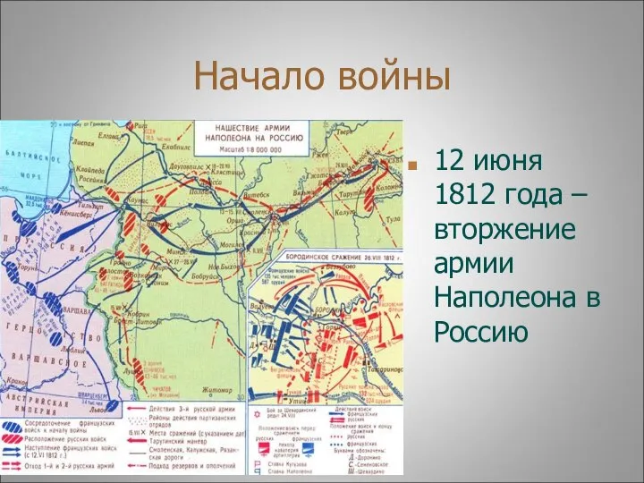 Начало войны 12 июня 1812 года – вторжение армии Наполеона в Россию