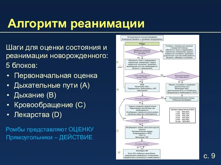 Алгоритм реанимации Шаги для оценки состояния и реанимации новорожденного: 5 блоков: Первоначальная