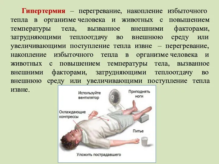 Гипертермия – перегревание, накопление избыточного тепла в организме человека и животных с