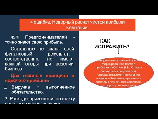 45% Предпринимателей - точно знают свою прибыль. Остальные не знают свой финансовый