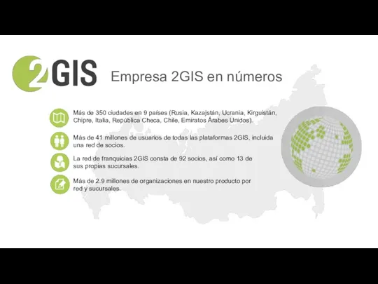 Empresa 2GIS en números Más de 350 ciudades en 9 países (Rusia,