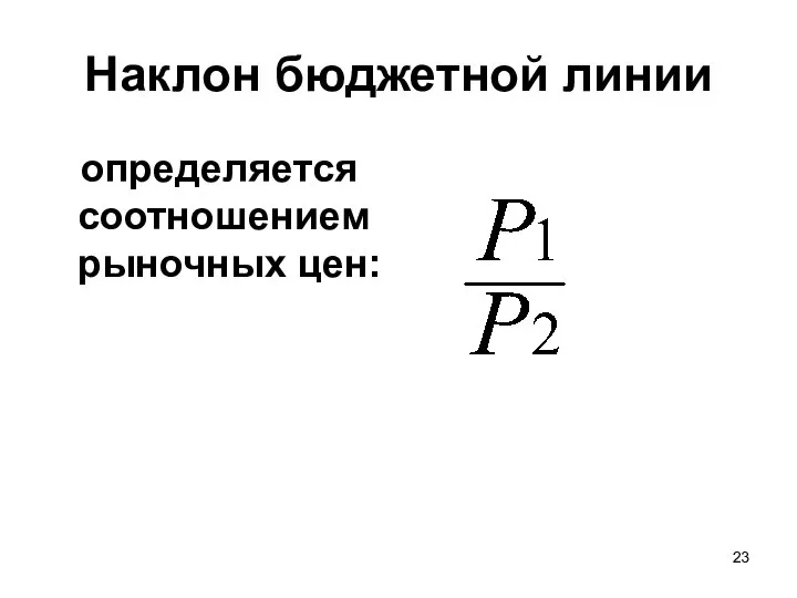 Наклон бюджетной линии определяется соотношением рыночных цен: