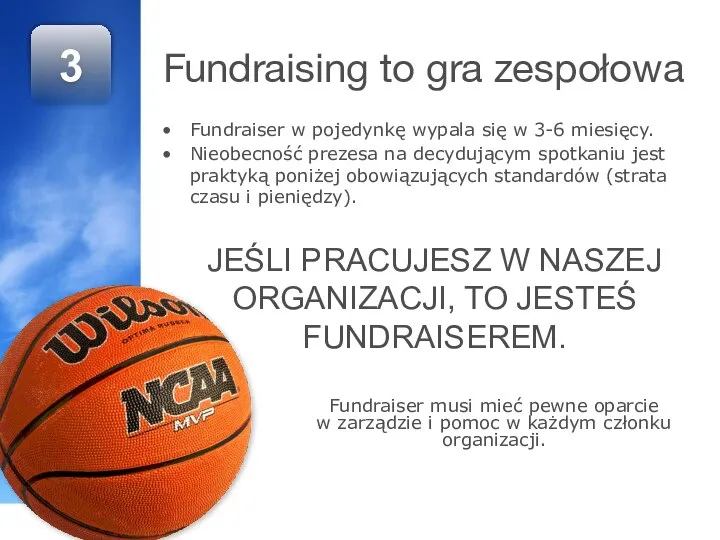 Fundraising to gra zespołowa Fundraiser w pojedynkę wypala się w 3-6 miesięcy.
