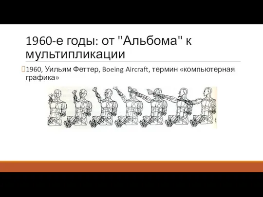 1960-е годы: от "Альбома" к мультипликации 1960, Уильям Феттер, Boeing Aircraft, термин «компьютерная графика»