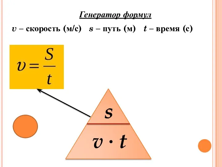 Генератор формул v – скорость (м/с) s – путь (м) t –