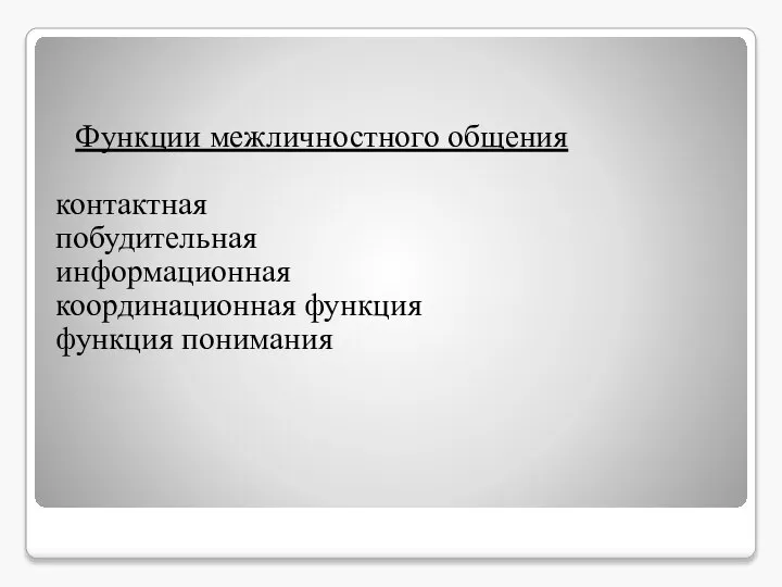 Функции межличностного общения контактная побудительная информационная координационная функция функция понимания