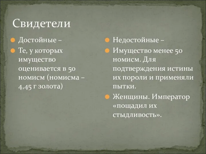 Свидетели Достойные – Те, у которых имущество оценивается в 50 номисм (номисма