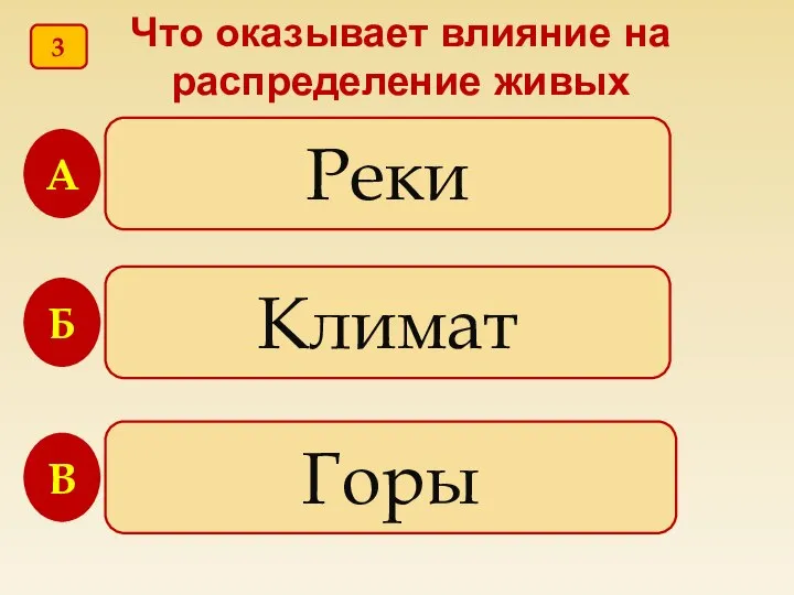 Что оказывает влияние на распределение живых организмов на суше Реки Климат Горы В Б А 3