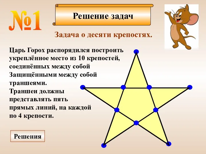 Решение задач №1 Задача о десяти крепостях. Царь Горох распорядился построить укреплённое