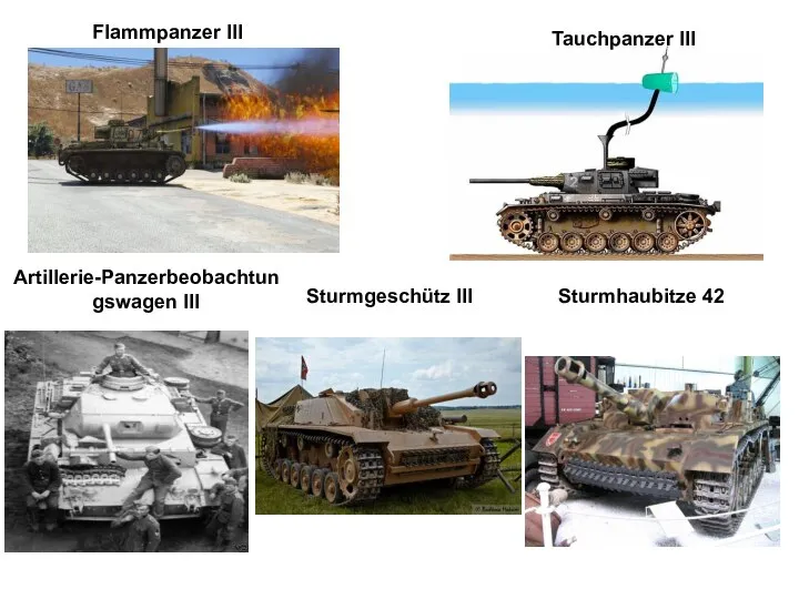 Flammpanzer III Tauchpanzer III Artillerie-Panzerbeobachtungswagen III Sturmgeschütz III Sturmhaubitze 42