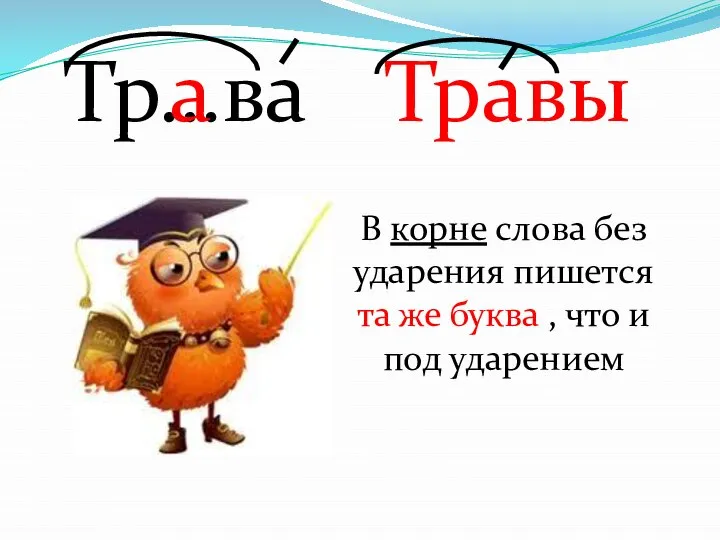 Тр…ва Травы а В корне слова без ударения пишется та же буква