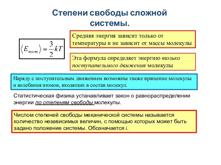 Степени свободы сложной системы. Средняя энергия зависит только от температуры и не