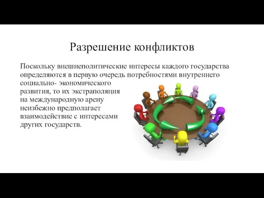 Разрешение конфликтов Поскольку внешнеполитические интересы каждого государства определяются в первую очередь потребностями